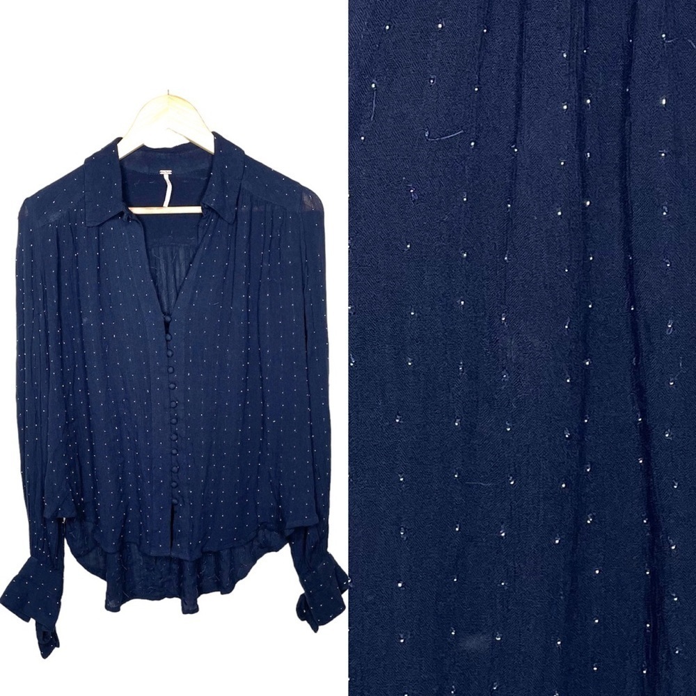 Free People Studded Midnight Blue‎ Button Down Top
